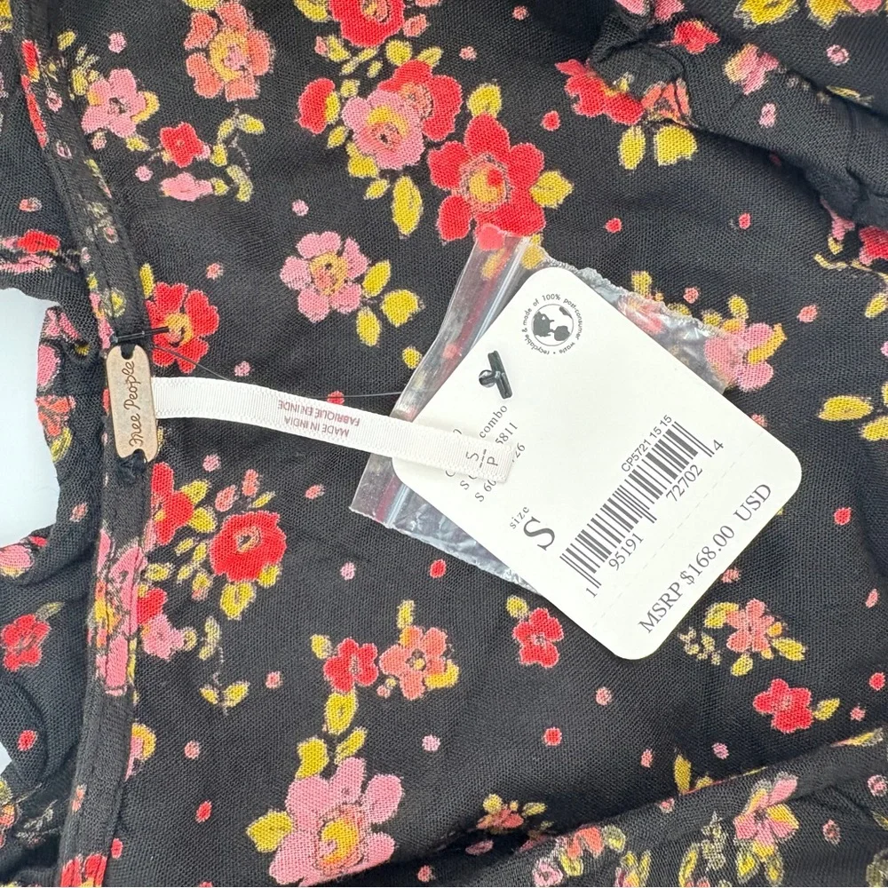 Free People Womans Secret Garden Blouse Crop Top Size S Red‎ Floral Print Casual